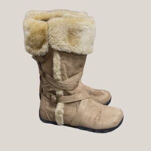 Tan Faux Suede & Faux Fur Boots Size 6